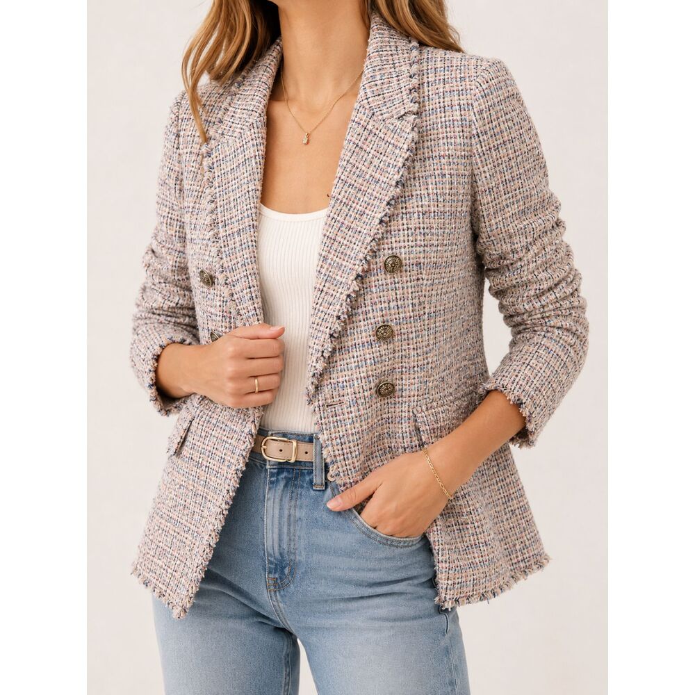 White House Black Market Pastel Tweed Double-Breasted Blazer